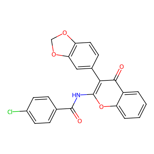 N-[3-(1,3-benzodioxol-5-yl)-4-oxo-4H-chromen-2-yl]-4-chlorobenzamide structure