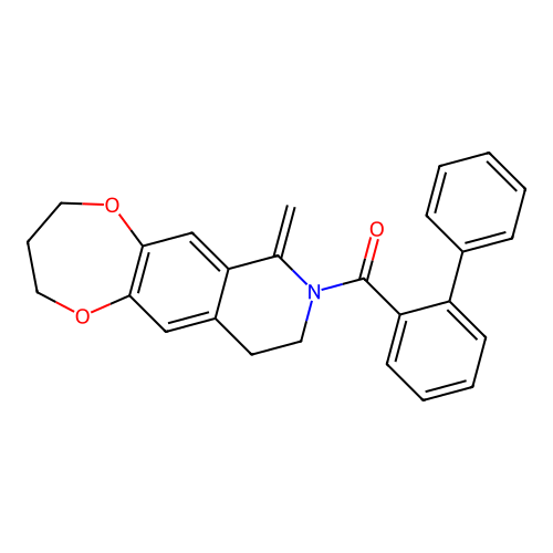 (7-methylidene-3,4,9,10-tetrahydro-2H-[1,4]dioxepino[2,3-g]isoquinolin-8-yl)-(2-phenylphenyl)methanone structure
