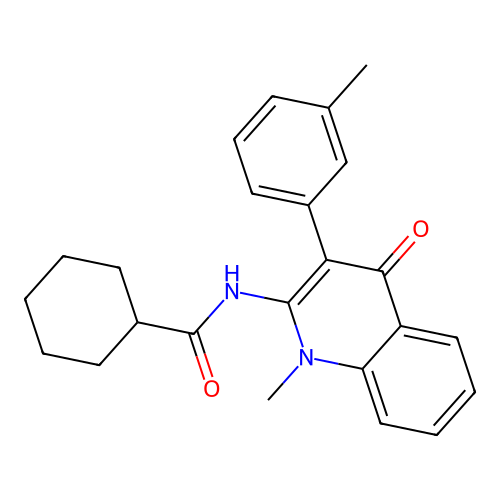 N-[1-methyl-3-(3-methylphenyl)-4-oxoquinolin-2-yl]cyclohexanecarboxamide structure