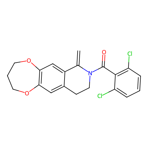 (2,6-dichlorophenyl)(7-methylene-3,4,9,10-tetrahydro-2H-[1,4]dioxepino[2,3-g]isoquinolin-8(7H)-yl)methanone structure