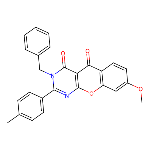 3-benzyl-8-methoxy-2-(4-methylphenyl)-4H-chromeno[2,3-d]pyrimidine-4,5(3H)-dione structure
