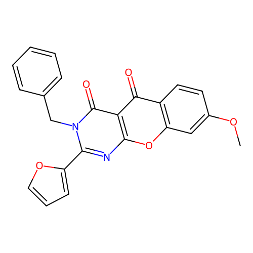 3-benzyl-2-(furan-2-yl)-8-methoxy-3H-chromeno[2,3-d]pyrimidine-4,5-dione structure
