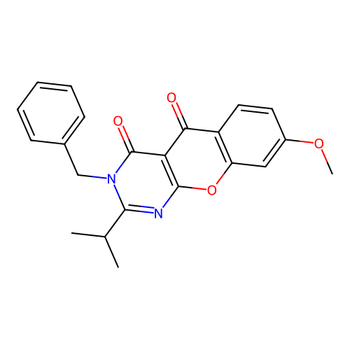 3-benzyl-2-isopropyl-8-methoxy-3H-chromeno[2,3-d]pyrimidine-4,5-dione structure