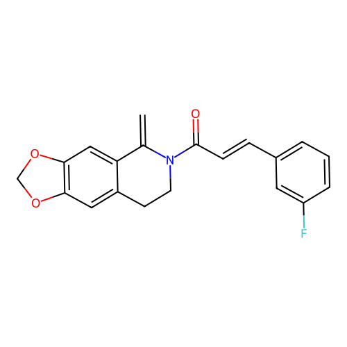 (2E)-3-(3-fluorophenyl)-1-(5-methylidene-7,8-dihydro[1,3]dioxolo[4,5-g]isoquinolin-6(5H)-yl)prop-2-en-1-one structure