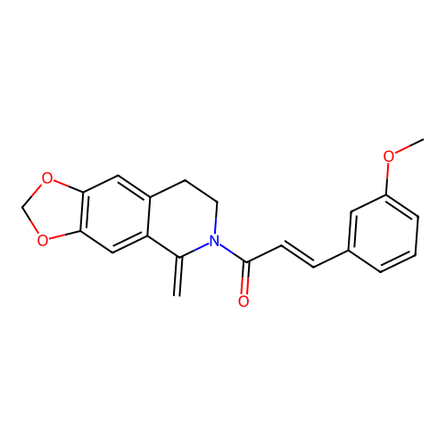 (2E)-3-(3-methoxyphenyl)-1-(5-methylidene-7,8-dihydro[1,3]dioxolo[4,5-g]isoquinolin-6(5H)-yl)prop-2-en-1-one structure