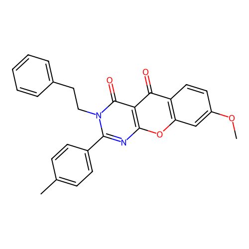 8-methoxy-3-phenethyl-2-(p-tolyl)-3H-chromeno[2,3-d]pyrimidine-4,5-dione structure