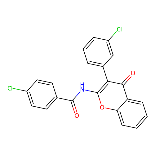 4-chloro-N-(3-(3-chlorophenyl)-4-oxo-4H-chromen-2-yl)benzamide structure
