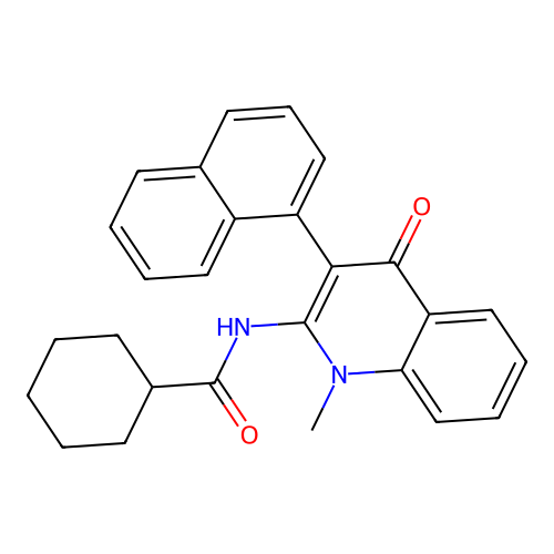 N-(1-methyl-3-naphthalen-1-yl-4-oxoquinolin-2-yl)cyclohexanecarboxamide structure