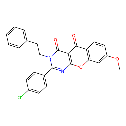 2-(4-chlorophenyl)-8-methoxy-3-phenethyl-3H-chromeno[2,3-d]pyrimidine-4,5-dione structure