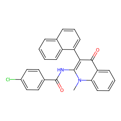 4-chloro-N-(1-methyl-3-naphthalen-1-yl-4-oxo-quinolin-2-yl)benzamide structure