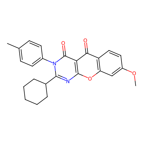 2-cyclohexyl-8-methoxy-3-(p-tolyl)-3H-chromeno[2,3-d]pyrimidine-4,5-dione structure