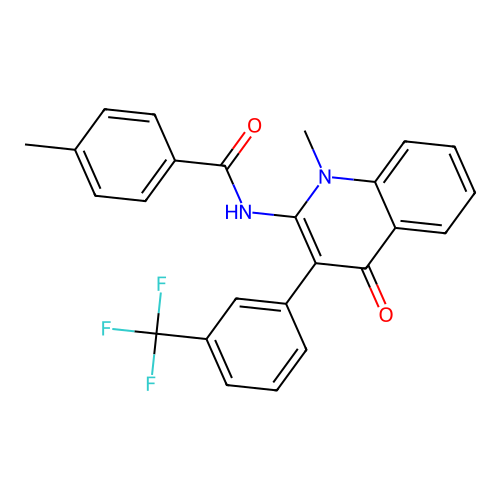 4-methyl-N-[1-methyl-4-oxo-3-[3-(trifluoromethyl)phenyl]quinolin-2-yl]benzamide structure