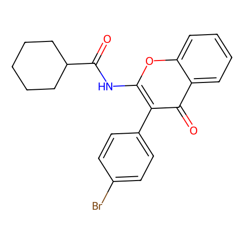 N-(3-(4-bromophenyl)-4-oxo-4H-chromen-2-yl)cyclohexanecarboxamide structure
