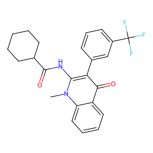 N-[1-methyl-4-oxo-3-[3-(trifluoromethyl)phenyl]quinolin-2-yl]cyclohexanecarboxamide structure