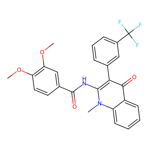 3,4-dimethoxy-N-[1-methyl-4-oxo-3-[3-(trifluoromethyl)phenyl]quinolin-2-yl]benzamide structure