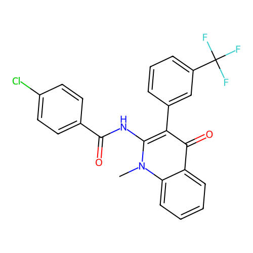 4-chloro-N-[1-methyl-4-oxo-3-[3-(trifluoromethyl)phenyl]quinolin-2-yl]benzamide structure