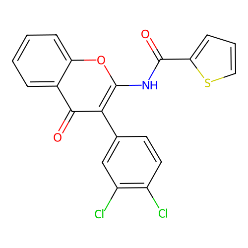 N-(3-(3,4-dichlorophenyl)-4-oxo-4H-chromen-2-yl)thiophene-2-carboxamide structure