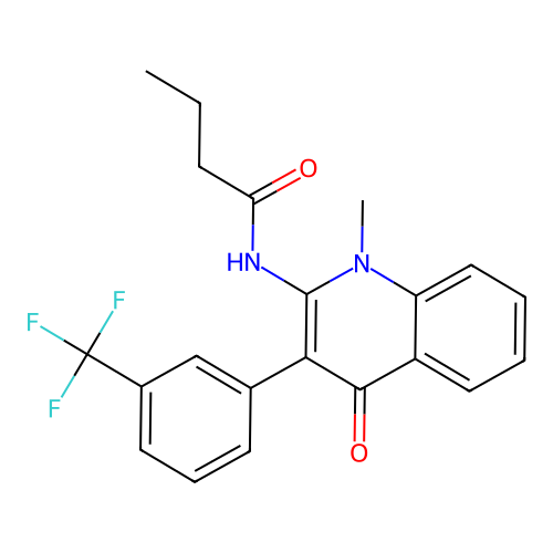 N-[1-methyl-4-oxo-3-[3-(trifluoromethyl)phenyl]quinolin-2-yl]butanamide structure