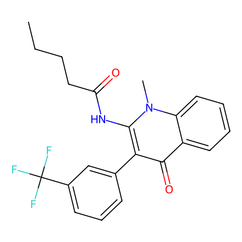 N-[1-methyl-4-oxo-3-[3-(trifluoromethyl)phenyl]quinolin-2-yl]pentanamide structure