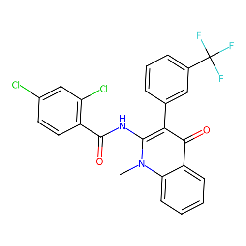 2,4-dichloro-N-[1-methyl-4-oxo-3-[3-(trifluoromethyl)phenyl]quinolin-2-yl]benzamide structure