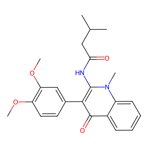 N-(3-(3,4-dimethoxyphenyl)-1-methyl-4-oxo-1,4-dihydroquinolin-2-yl)-3-methylbutanamide structure