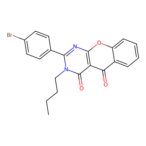 2-(4-bromophenyl)-3-butyl-4H-chromeno[2,3-d]pyrimidine-4,5(3H)-dione structure
