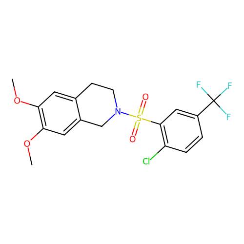 2-[2-chloro-5-(trifluoromethyl)phenyl]sulfonyl-6,7-dimethoxy-3,4-dihydro-1H-isoquinoline structure