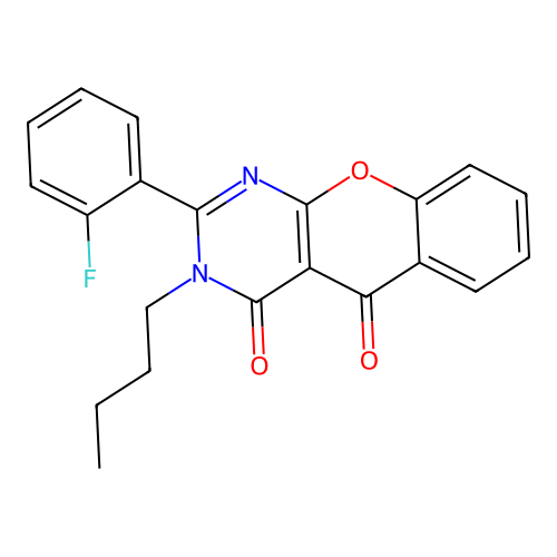 3-butyl-2-(2-fluorophenyl)-4H-chromeno[2,3-d]pyrimidine-4,5(3H)-dione structure