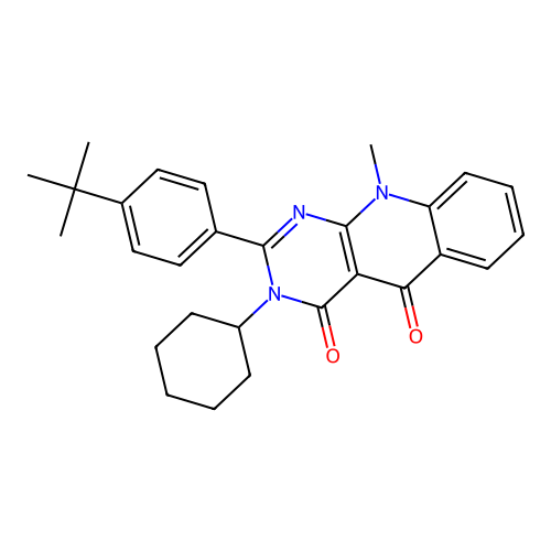 2-(4-tert-butylphenyl)-3-cyclohexyl-10-methylpyrimido[4,5-b]quinoline-4,5(3H,10H)-dione structure