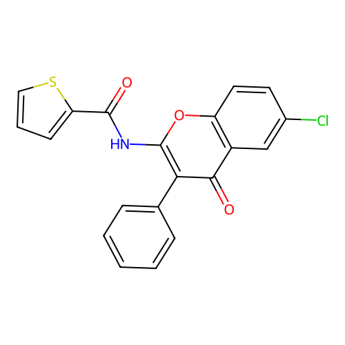 N-(6-chloro-4-oxo-3-phenyl-4H-chromen-2-yl)thiophene-2-carboxamide structure