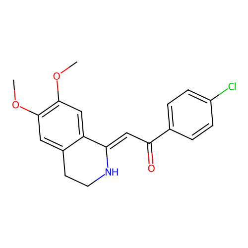 (2Z)-1-(4-chlorophenyl)-2-(6,7-dimethoxy-3,4-dihydro-2H-isoquinolin-1-ylidene)ethanone structure