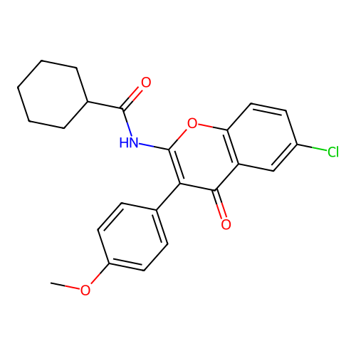 N-(6-chloro-3-(4-methoxyphenyl)-4-oxo-4H-chromen-2-yl)cyclohexanecarboxamide structure