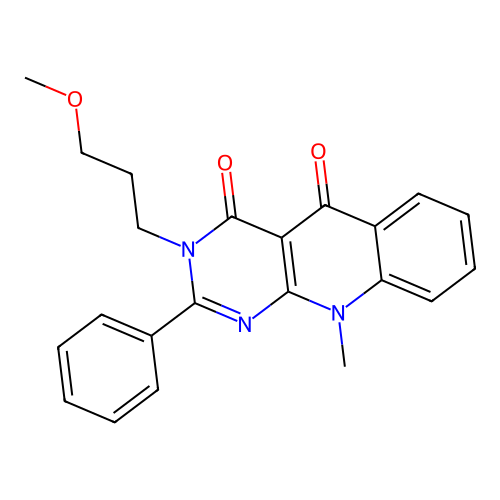 3-(3-methoxypropyl)-10-methyl-2-phenylpyrimido[4,5-b]quinoline-4,5(3H,10H)-dione structure