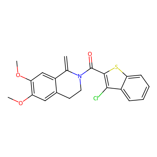 (3-chloro-1-benzothiophen-2-yl)(6,7-dimethoxy-1-methylidene-3,4-dihydroisoquinolin-2(1H)-yl)methanone structure