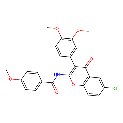 N-(6-chloro-3-(3,4-dimethoxyphenyl)-4-oxo-4H-chromen-2-yl)-4-methoxybenzamide structure