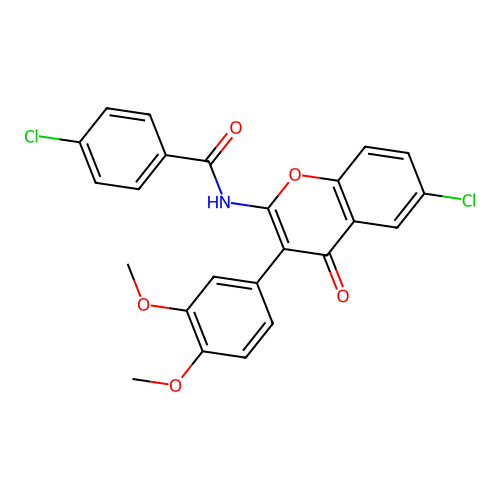 4-chloro-N-(6-chloro-3-(3,4-dimethoxyphenyl)-4-oxo-4H-chromen-2-yl)benzamide structure