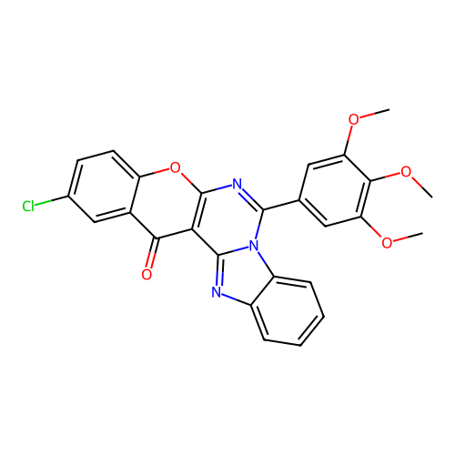 2-chloro-7-(3,4,5-trimethoxyphenyl)-14H-benzo[4,5]imidazo[1,2-c]chromeno[3,2-e]pyrimidin-14-one structure