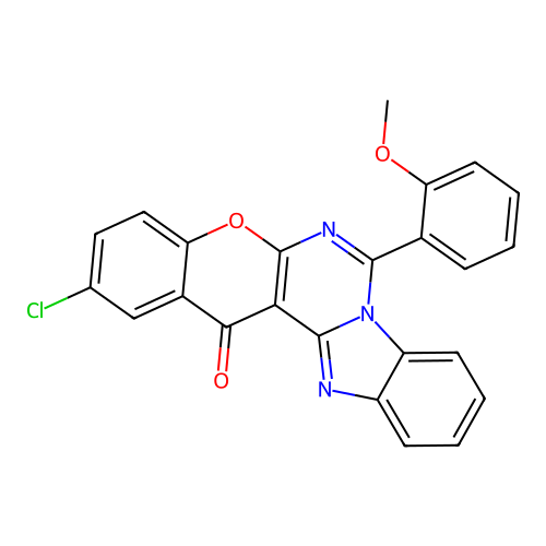 2-chloro-7-(2-methoxyphenyl)-14H-benzo[4,5]imidazo[1,2-c]chromeno[3,2-e]pyrimidin-14-one structure