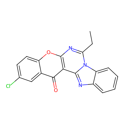 2-chloro-7-ethyl-14H-benzo[4,5]imidazo[1,2-c]chromeno[3,2-e]pyrimidin-14-one structure