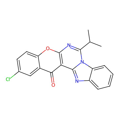 2-chloro-7-isopropyl-14H-benzo[4,5]imidazo[1,2-c]chromeno[3,2-e]pyrimidin-14-one structure