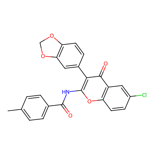 N-[3-(1,3-benzodioxol-5-yl)-6-chloro-4-oxo-4H-chromen-2-yl]-4-methylbenzamide structure