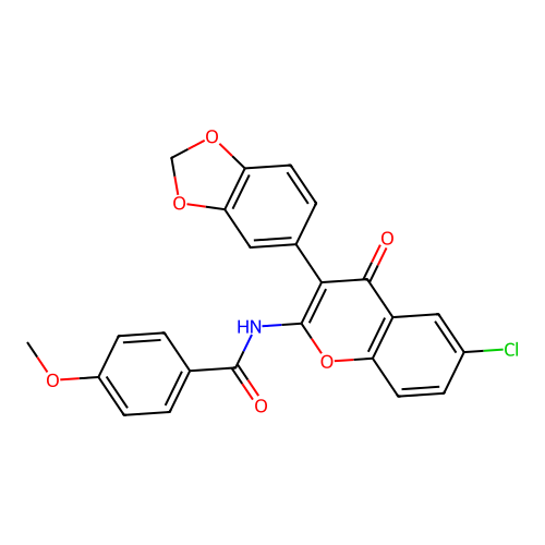 N-[3-(1,3-benzodioxol-5-yl)-6-chloro-4-oxo-4H-chromen-2-yl]-4-methoxybenzamide structure