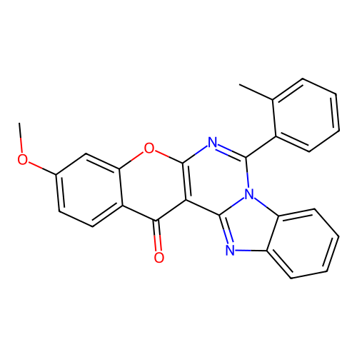 3-methoxy-7-(2-methylphenyl)-14H-chromeno[2',3':4,5]pyrimido[1,6-a]benzimidazol-14-one structure