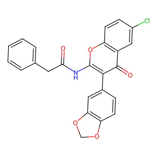 N-[3-(1,3-benzodioxol-5-yl)-6-chloro-4-oxo-4H-chromen-2-yl]-2-phenylacetamide structure