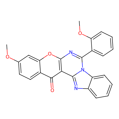 3-methoxy-7-(2-methoxyphenyl)-14H-chromeno[2',3':4,5]pyrimido[1,6-a]benzimidazol-14-one structure