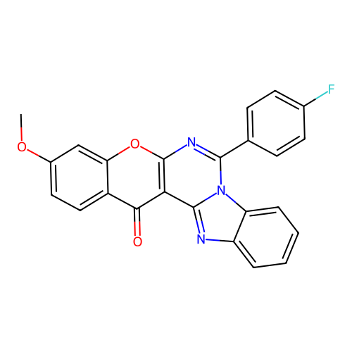 7-(4-fluorophenyl)-3-methoxy-14H-benzo[4,5]imidazo[1,2-c]chromeno[3,2-e]pyrimidin-14-one structure