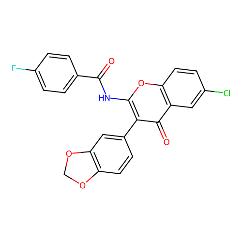 N-[3-(1,3-benzodioxol-5-yl)-6-chloro-4-oxo-4H-chromen-2-yl]-4-fluorobenzamide structure