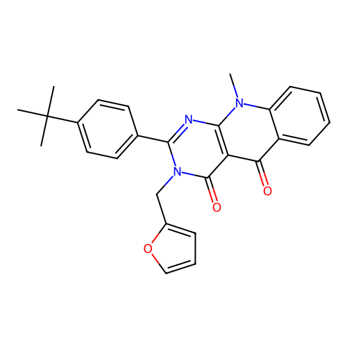 2-(4-tert-butylphenyl)-3-(furan-2-ylmethyl)-10-methylpyrimido[4,5-b]quinoline-4,5-dione structure