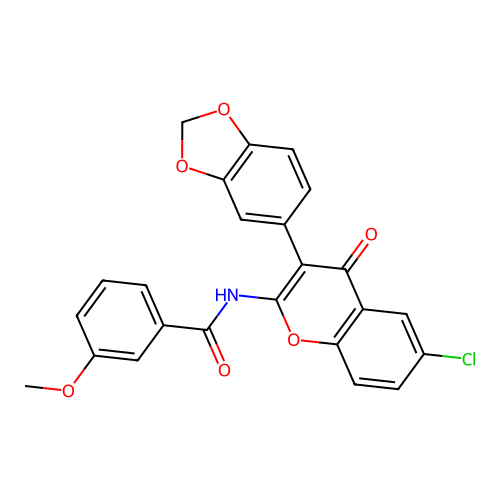 N-[3-(1,3-benzodioxol-5-yl)-6-chloro-4-oxo-4H-chromen-2-yl]-3-methoxybenzamide structure