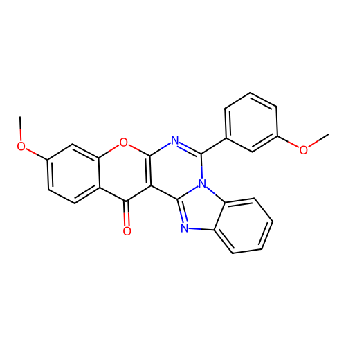 3-methoxy-7-(3-methoxyphenyl)-14H-chromeno[2',3':4,5]pyrimido[1,6-a]benzimidazol-14-one structure